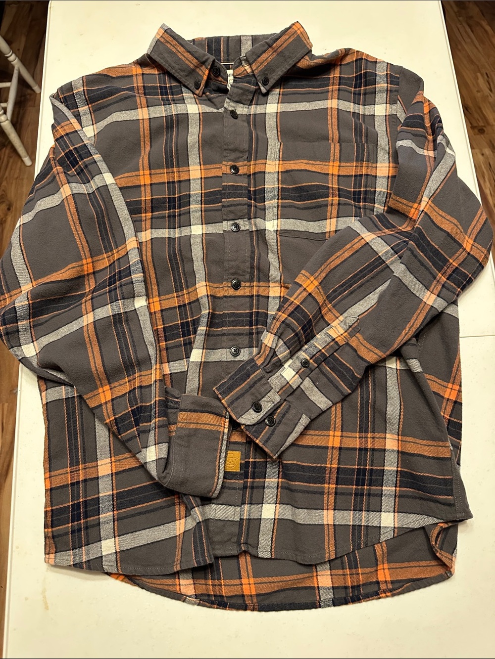 Men's Plaid Button-Down Shirt in Gray and Orange